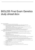 BIOL235 Final Exam Genetics study ahead