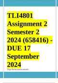 TLI4801 Assignment 2 Semester 2 2024 &lpar;Unique No&period; 658416&rpar; - DUE 17 September 2024 &semi;100 &percnt; TRUSTED workings&comma; Expert Solved&comma; Explanations and Solutions&period; Assignment 02 &ndash; Semester 2 