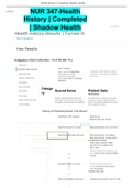 NUR 347-Health History &vert; Completed &vert; Shadow Health