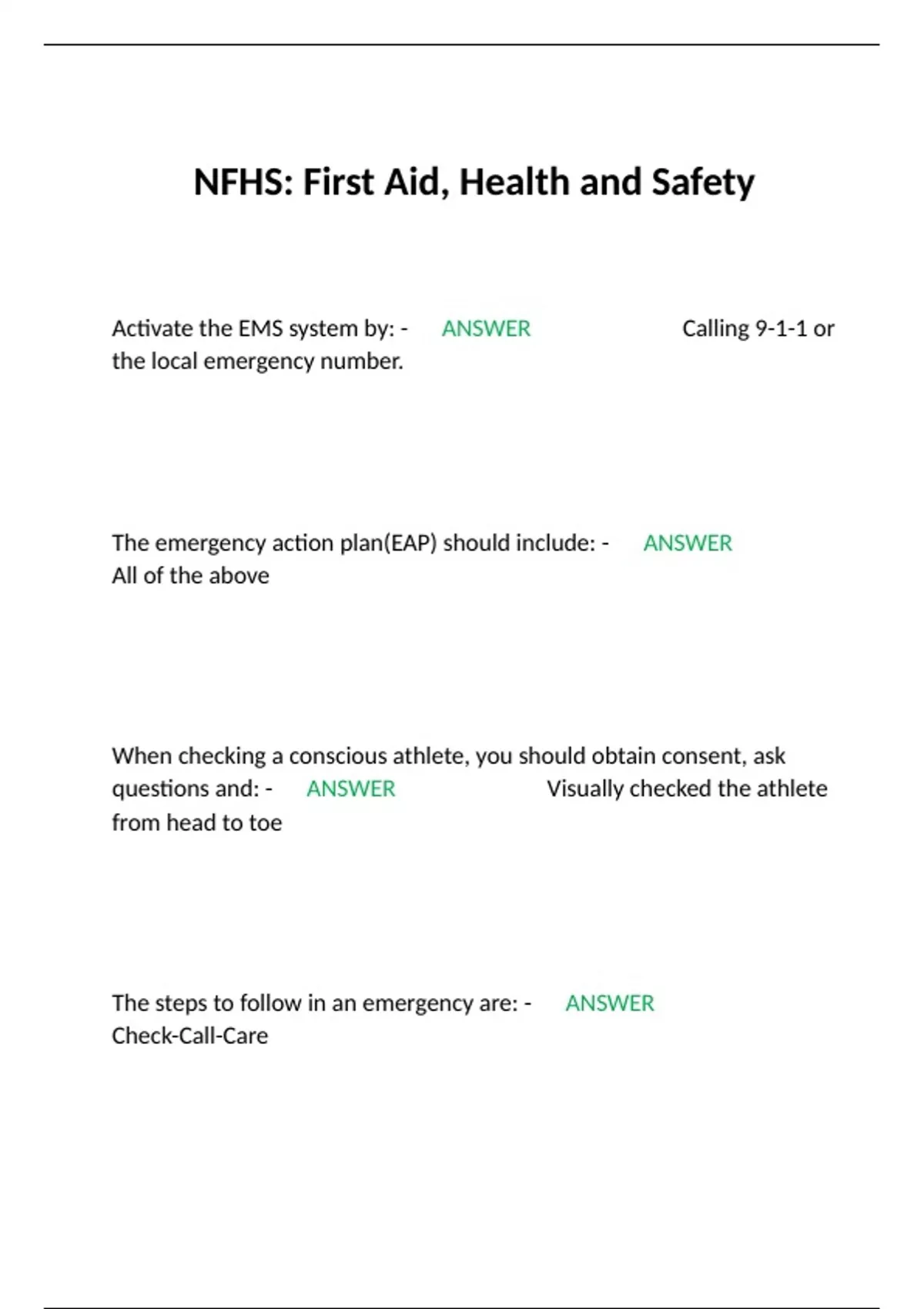 NFHS: First Aid, Health and Safety - NFHS - Stuvia US