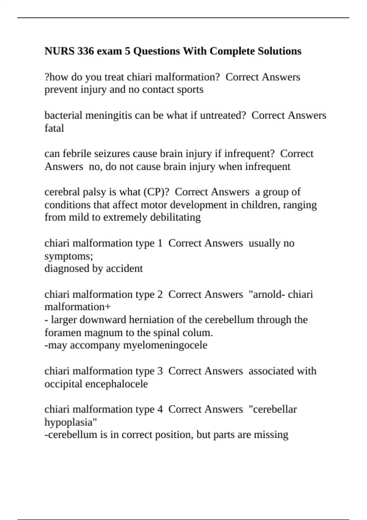 NURS 336 exam 5 Questions With Complete Solutions - NUR 336 - Stuvia US