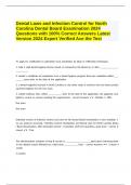 Dental Laws and Infection Control for North Carolina Dental Board Examination 2024&sol; Questions with 100&percnt; Correct Answers &vert; Latest Version 2024 &vert; Expert Verified