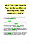 Sterile Compounding Practice Test &vert; Questions and Correct Answers &vert; Latest Update 2024&sol;2025 &vert; Graded A&plus;