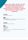 Midterm Exam&colon; NR547&sol; NR 547 &lpar;New 2024&sol; 2025 Update&rpar; Differential Diagnosis in  Psychiatric-Mental Health Across the Lifespan Practicum Exam Review- Questions  and Verified Answers-100&percnt; Correct - Chamberlain 