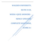 Walden University, HLTH 3110, Week 4 Quiz Answers - Newly Updated Complete Solutions, Score A+