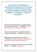 CHAMPIONS POWERHOUSE TRAINING EXAM 2024 ACTUAL EXAM COMPLETE 350 QUESTIONS WITH DETAILED VERIFIED ANSWERS &lpar;100&percnt; CORRECT ANSWERS&rpar; &sol; ALREADY GRADED A&plus;