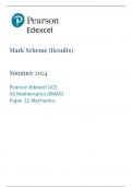 Mark Scheme &lpar;Results&rpar; Summer 2024 Pearson Edexcel GCE AS Mathematics &lpar;8MA0&rpar; Paper 22 Mechanics