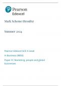 Mark Scheme &lpar;Results&rpar; Summer 2024 Pearson Edexcel GCE A Level In Business &lpar;9BS0&rpar; Paper 01 Marketing&comma; people and global businesses