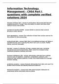 Information Technology Management - C954 Part I questions with complete verified solutions 2024