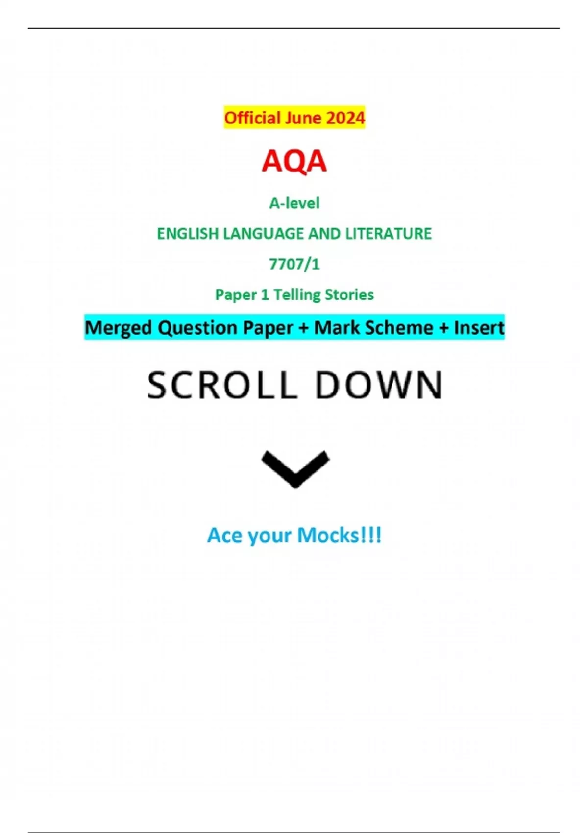 Official June 2024 AQA A-level ENGLISH LANGUAGE AND LITERATURE 7707/1 ...