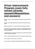 Driver Improvement Program exam fully solved &lpar;already passed&rpar;&lpar;86questions and answers&rpar;&period;
