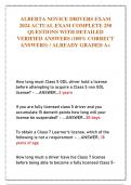 ALBERTA NOVICE DRIVERS EXAM 2024 ACTUAL EXAM COMPLETE 250 QUESTIONS WITH DETAILED VERIFIED ANSWERS &lpar;100&percnt; CORRECT ANSWERS&rpar; &sol; ALREADY GRADED A&plus;