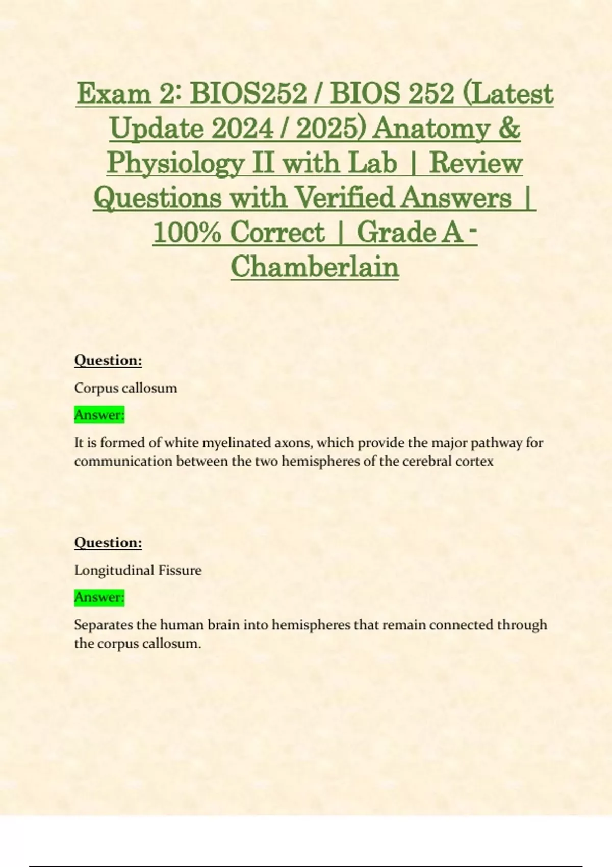 Exam 2: BIOS252 / BIOS 252 (Latest Update 2024 / 2025) Anatomy ...