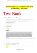 FUNDAMENTALS OF NURSING 9TH EDITION BY TAYLOR Test Bank - With answer rationales 