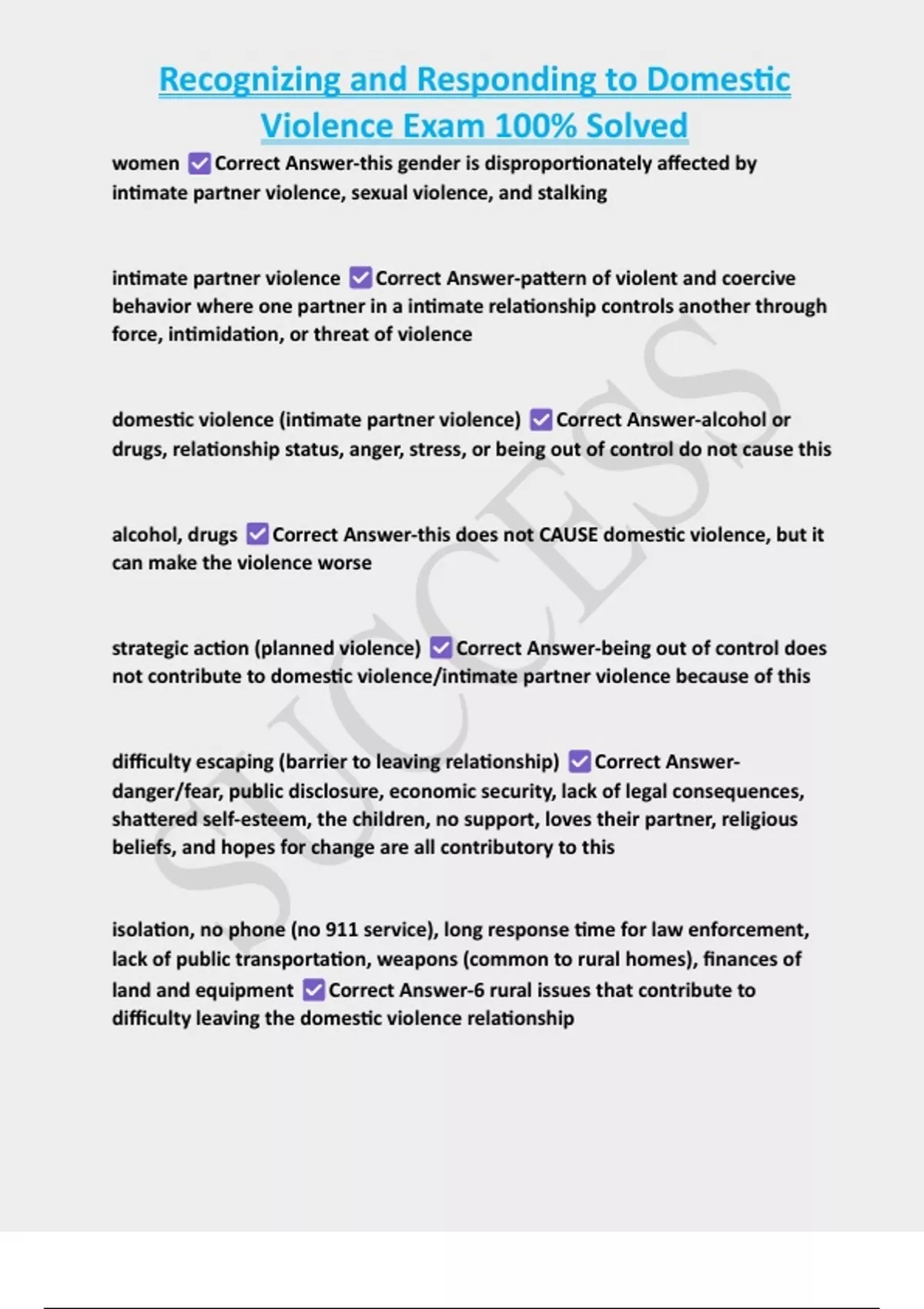 Recognizing and Responding to Domestic Violence Exam 100% Solved ...