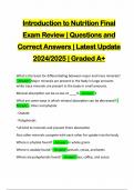 Introduction to Nutrition Final Exam Review &vert; Questions and Correct Answers &vert; Latest Update 2024&sol;2025 &vert; Graded A&plus;