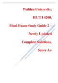 Walden University, HLTH 4200, Final Exam Study Guide 2 - Newly Updated Complete Solutions, Score A+