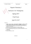 Organic Chemistry 1 CHM 2210 Final Exam Key Spring 2017 - With Correct Answers