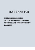 TEST BANK FOR MCCURNINS CLINICAL TEXTBOOK FOR VETERINARY TECHNICIANS 8TH EDITION