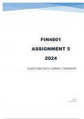 FIN4801 Assignment 5 &lpar;COMPLETE ANSWERS&rpar; 2024