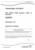 Exam (elaborations) AUI3702 The internal audit process: Tests of  Controls