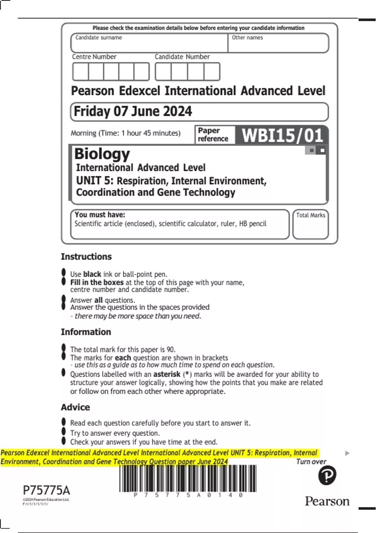 Pearson Edexcel International Advanced Level International Advanced ...