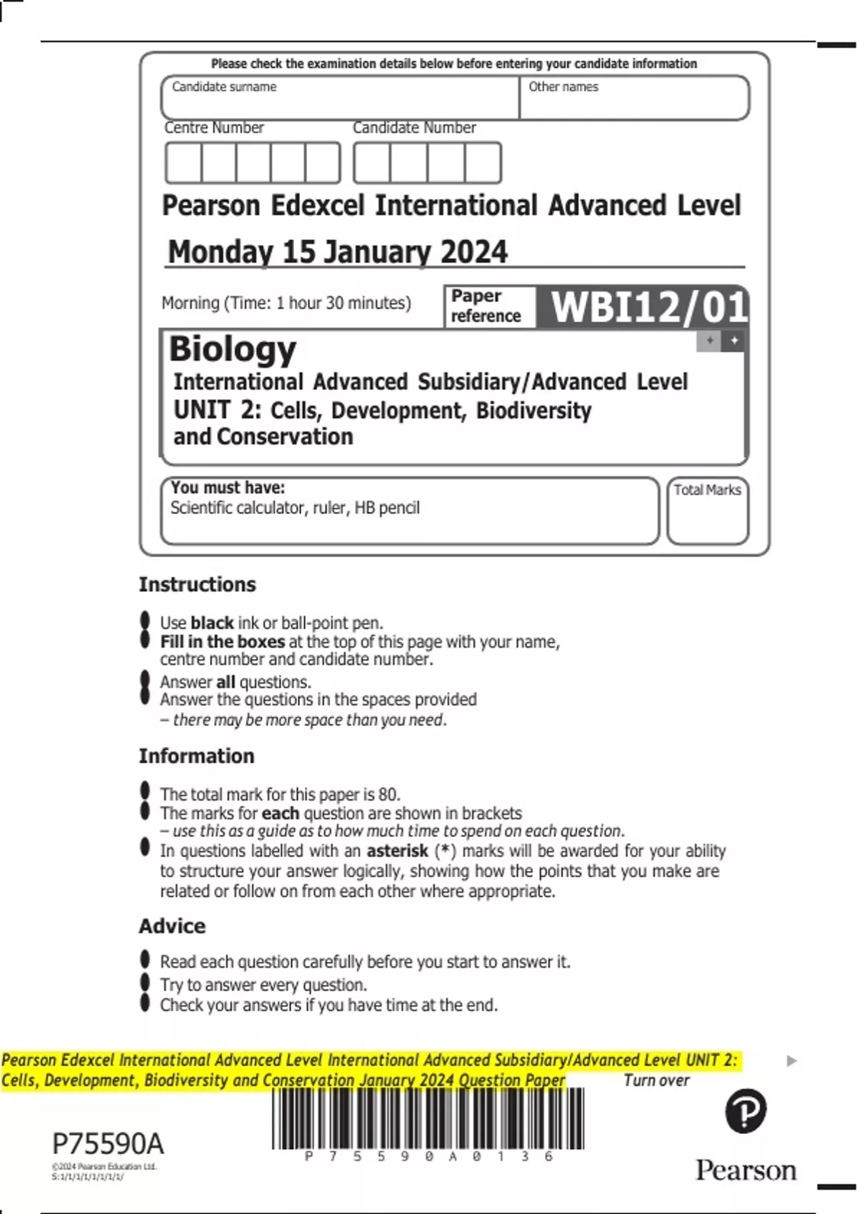 Pearson Edexcel International Advanced Level International Advanced ...