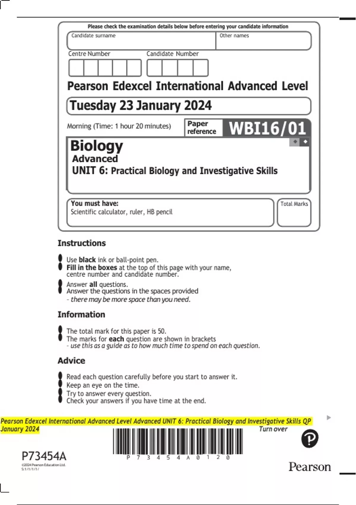 Pearson Edexcel International Advanced Level Advanced UNIT 6: Practical ...
