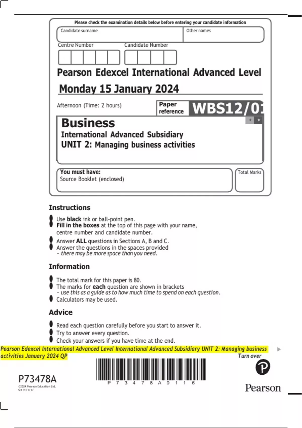 Pearson Edexcel International Advanced Level International Advanced ...