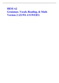 HESI A2 Grammar&comma; Vocab&comma; Reading&comma; & Math Version 2 &lpar;ZLWh ANSWERS&rpar;