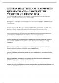 MENTAL HEALTH EXAM 2 RASMUSSEN QUESTIONS AND ANSWERS WITH VERIFIED SOLUTIONS 2024