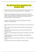 Bio 204 Final Exam Questions and Answers 2024