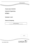 Summary  ICT2612Interactive ProgrammingSemesters 1 and 2 School of Computing
