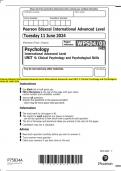 Pearson Edexcel International Advanced Level International Advanced Level UNIT 4&colon; Clinical Psychology and Psychological  Skills QP JUNE 2024 I