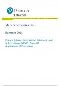 Pearson Edexcel International Advanced Level in Psychology &lpar;WPS03&rpar; Paper 01 Applications of Psychology Mark Scheme  &lpar;Results&rpar; Summer 2024