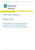 Pearson Edexcel International Advanced Subsidiary Level in Psychology &lpar;WPS01&rpar; Paper 01 Social and Cognitive  Psychology Mark Scheme &lpar;Results&rpar; Summer 2024