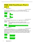 Exam &lpar;elaborations&rpar; HSA 546 Final Exam Part 2 and 1 - Latest Complete Answers all correct&comma; A&plus; Guide&period;