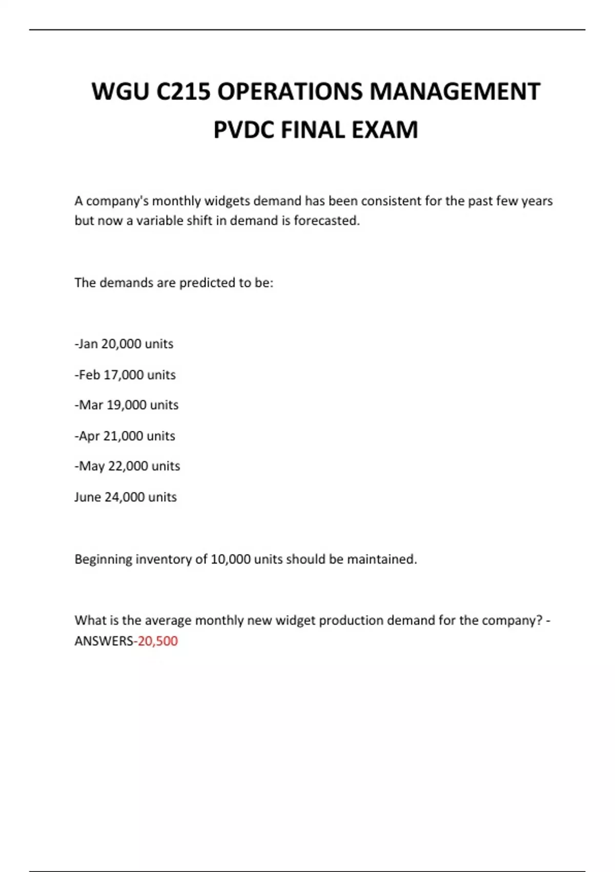 WGU C215 OPERATIONS MANAGEMENT PVDC FINAL EXAM 2024 QUESTIONS AND ...