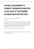 LSP1501 ASSIGNMENT 9 &lpar;CORRECT ANSWERS &rpar; SEMESTER 2 DUE DATE 8th OCTOBER 2024 GUARANTEED DISTINCTION&period;  2 Exam &lpar;elaborations&rpar; LSP1501 ASSIGNMENT 8 CORRECT ANSWERS SEMESTER 2 DUE DATE 9th SEPTEMBER GUARANTEED DISTINCTION&period;  3 Exam &lpar;elaborations&rpar; LSP1501 ASSIG