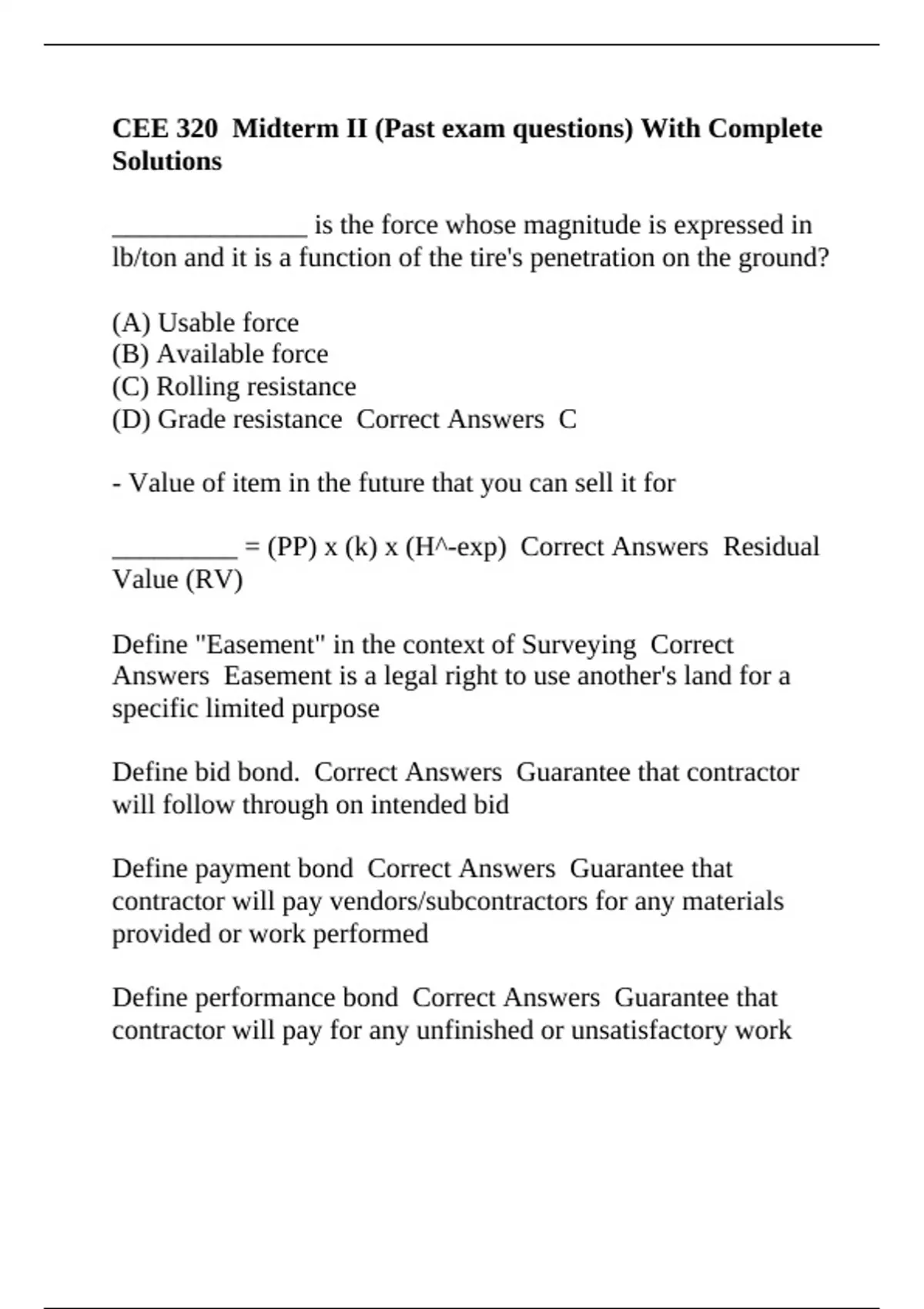 CEE 320 Midterm II (Past exam questions) With Complete Solutions - CEE ...