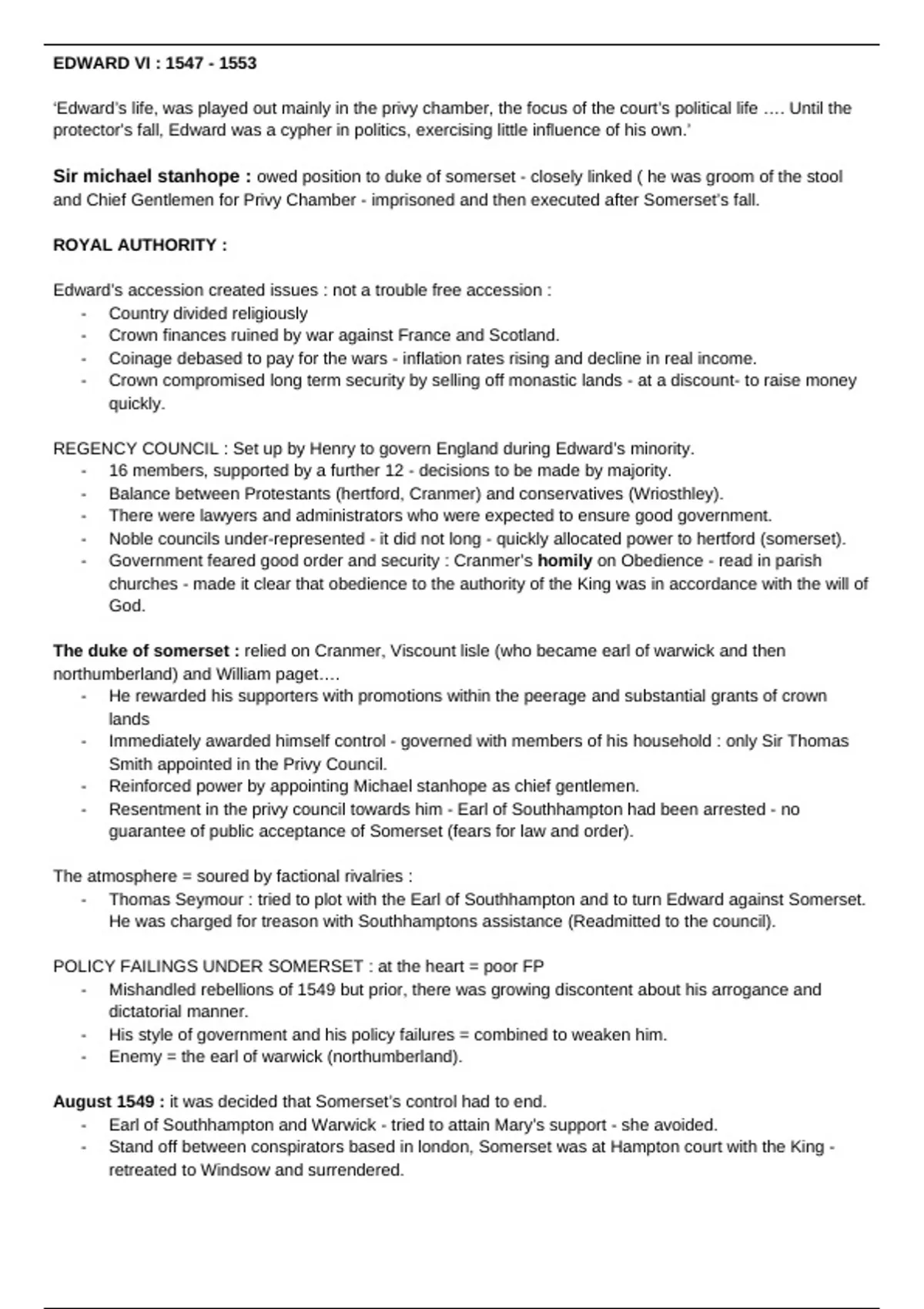 Mid Tudor Crisis Summary Notes - Mary and Edward - Breadth study ...