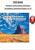 TEST BANK For Sensation and Perception&comma;10th Edition by Goldstein & Brockmole&comma;  All 15 Chapters Covered&comma; Verified Latest Edition