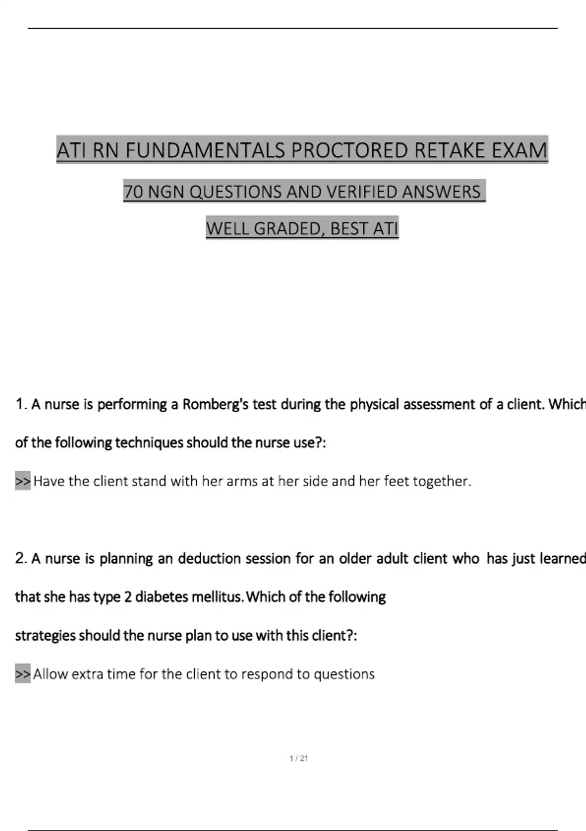 2024 RN Fundamentals ATI Proctored Exam Retake with Actual NGN ...
