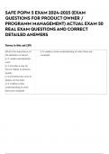 SAFE POPM 5 EXAM 2024-2025 &lpar;EXAM QUESTIONS FOR PRODUCT OWNER &sol; PROGRAMM MANAGEMENT&rpar; ACTUAL EXAM 50 REAL EXAM QUESTIONS AND CORRECT DETAILED ANSWERS