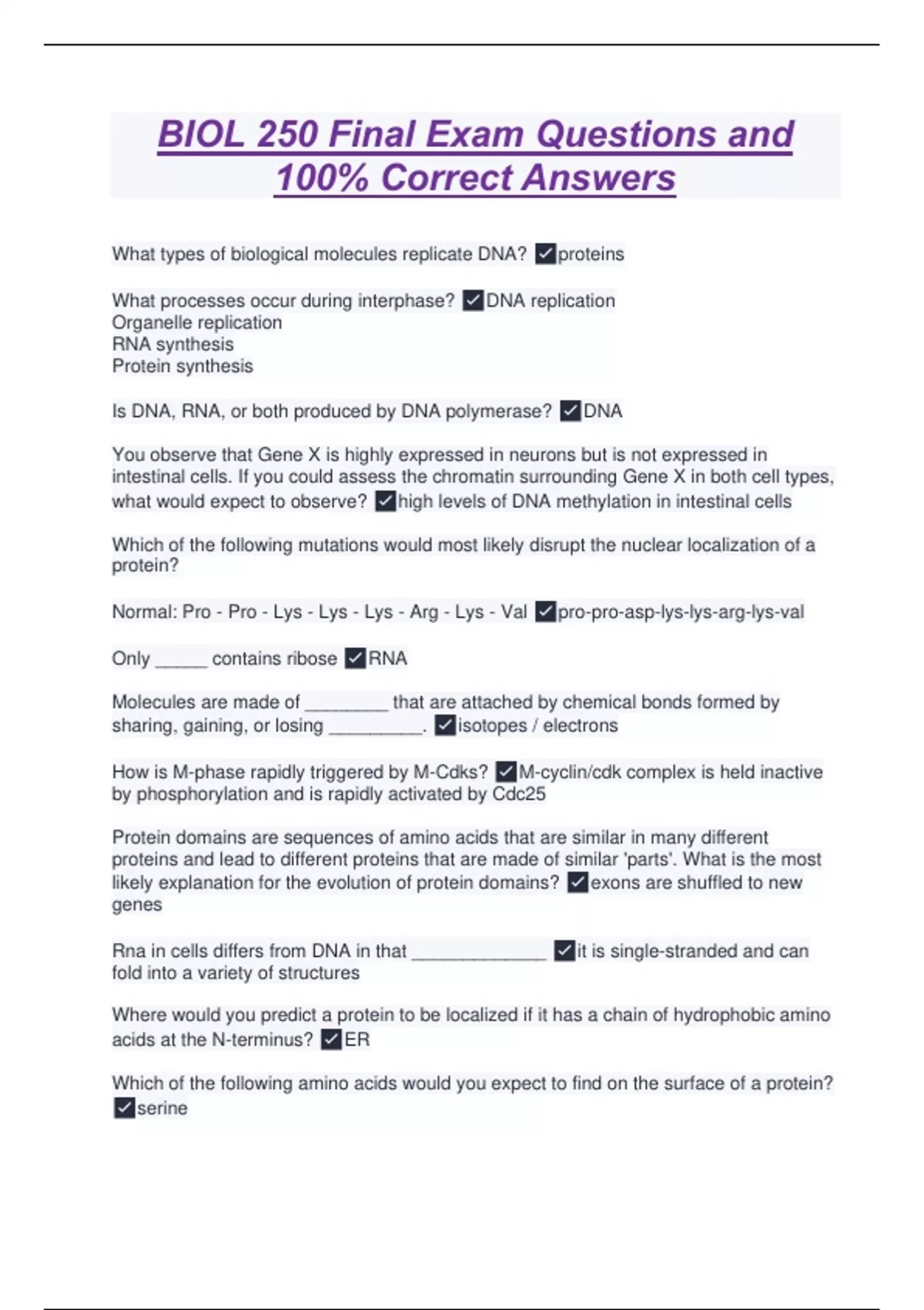 BIOL 250 Final Exam Questions and 100% Correct Answers - BIO 250 ...