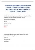 CALIFORNIA INSURANCE ADJUSTER EXAM  ACTUAL EXAM WITH COMPLETE 200  QUESTIONS AND DETAILLED ANSWERS  RATED A &vert; BRAND NEW&excl;&excl;&excl;