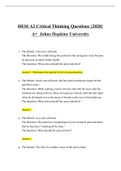 Nursing - HESI A2 Critical Thinking Questions &lbrace;2020&rcub; A&plus;  Johns Hopkins University