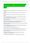 Food Managers Test Questions with Revised Answers 100&percnt; Guarantee Pass