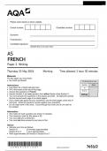 AQA AS FRENCH Paper 2 Writing  7651&sol;2 QP 2024