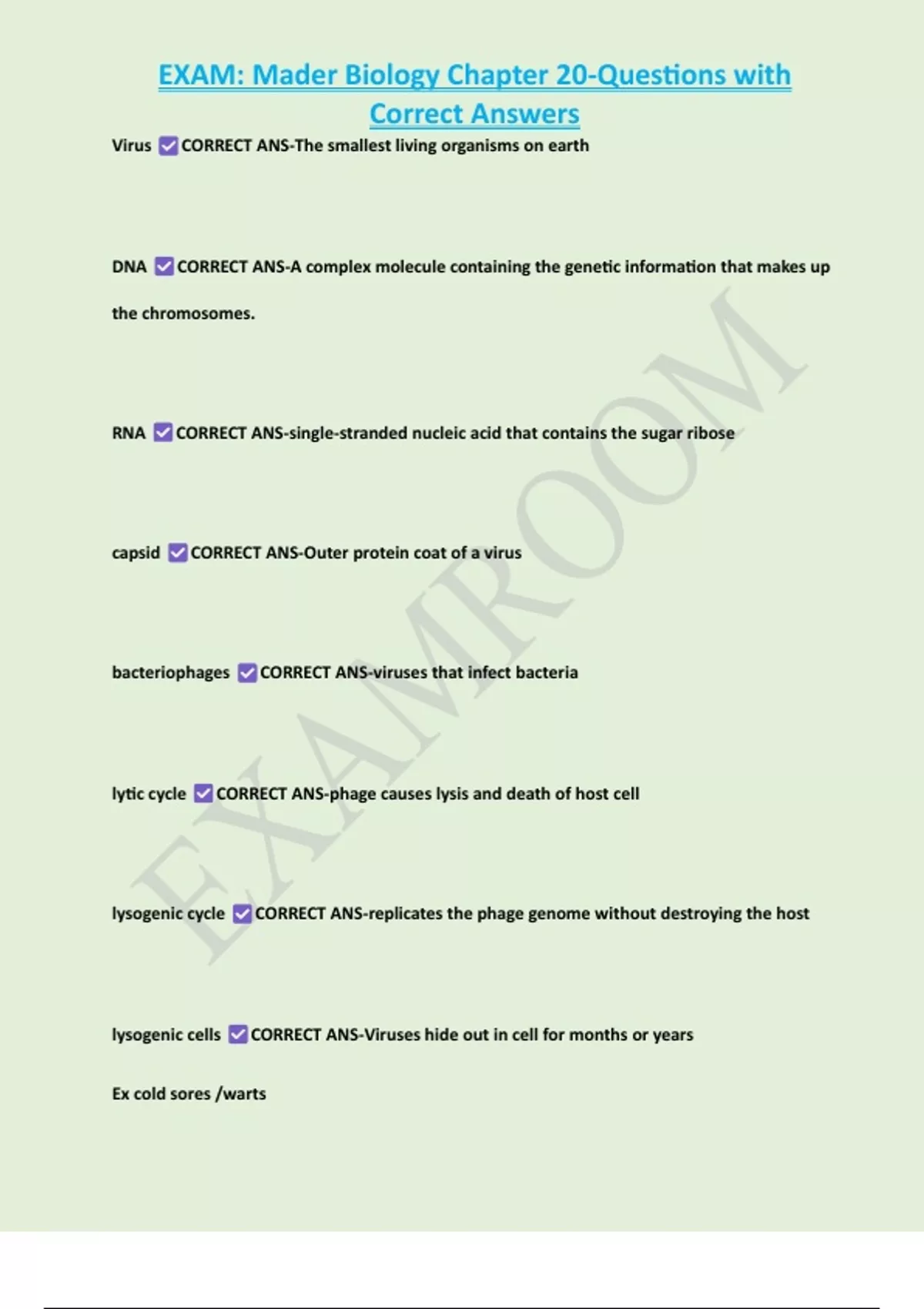 EXAM: Mader Biology Chapter 20-Questions with Correct Answers - Kinns ...